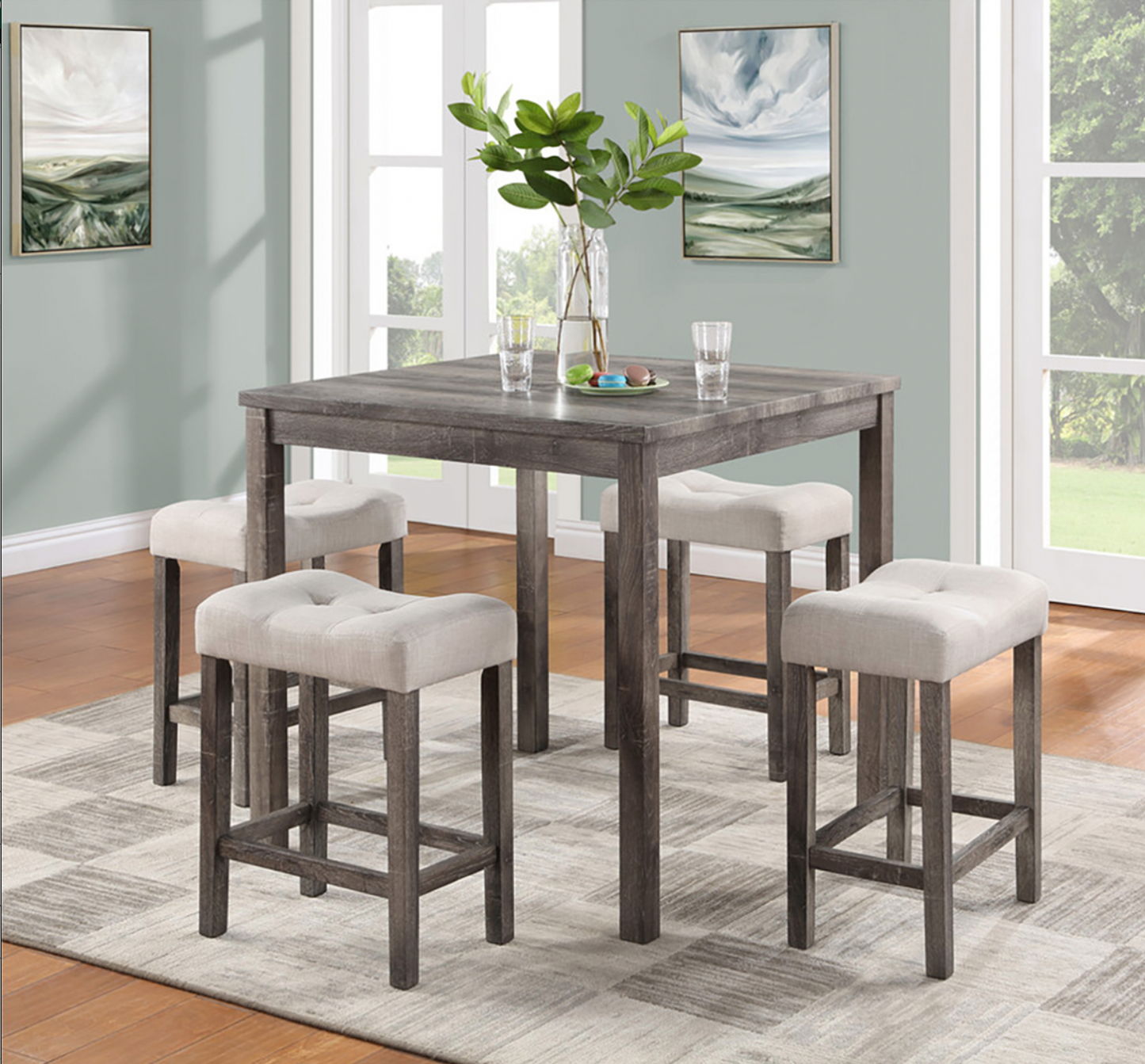 30012 Lucian Brown 5 Piece Counter Height Table with Stools