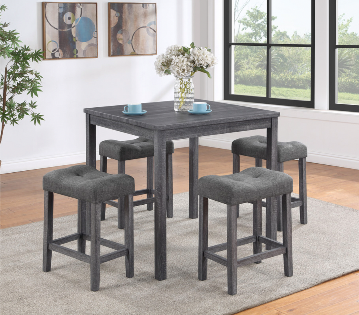 30013 Lucian Gray 5 Piece Counter Height Table with Stools