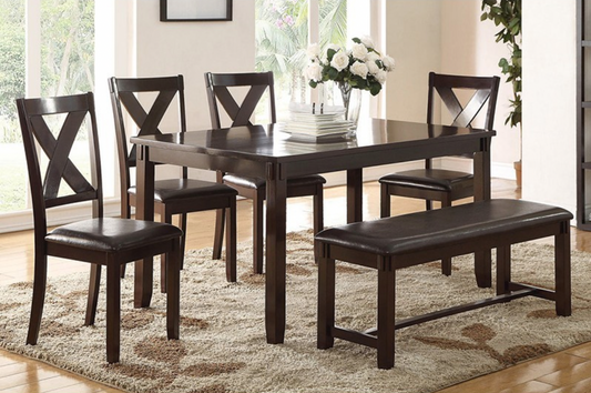 F2297 Vol1.P138-|6PCS DINING TABLE SET (TABLE+4 CHAIRS+BENCH) BROWN