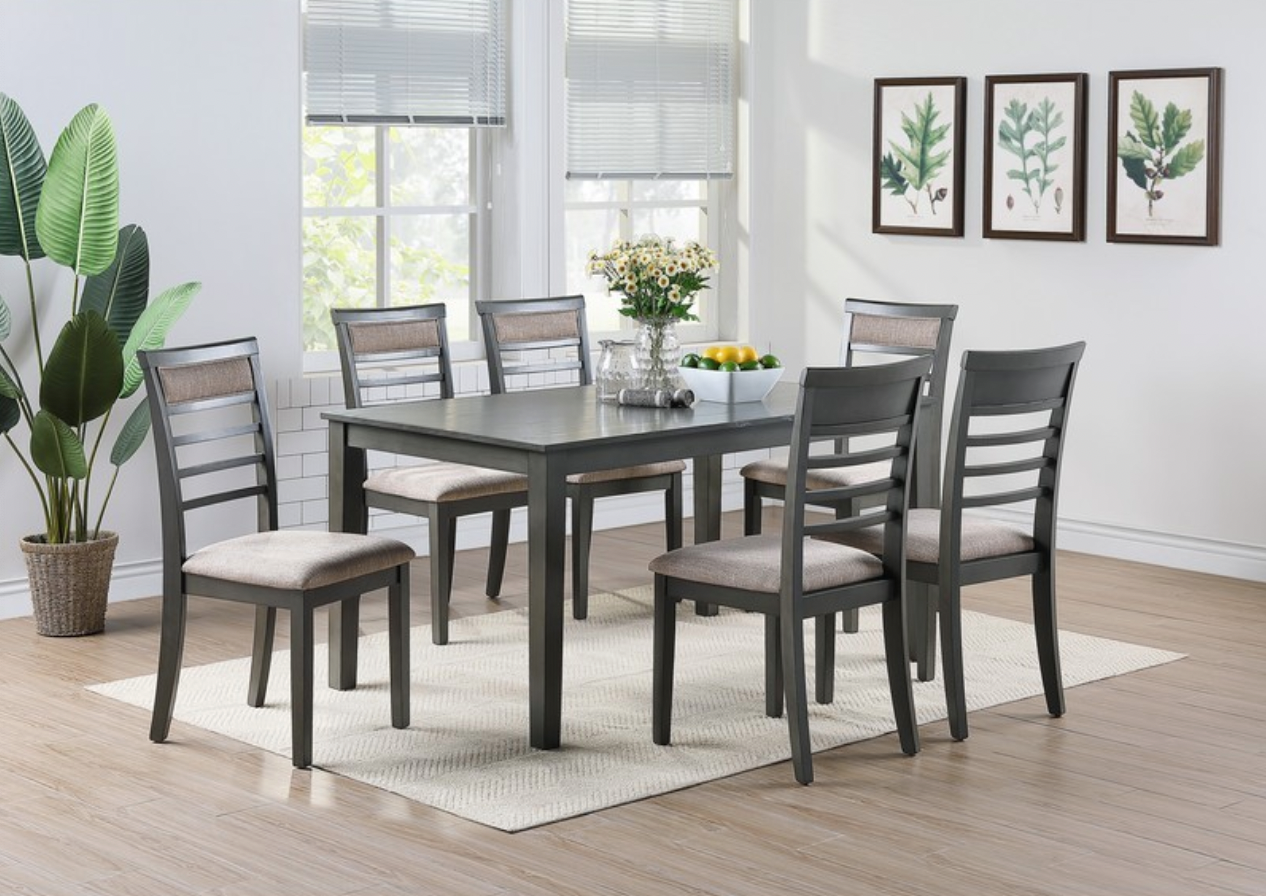 F2557 Vol1.P143-|SET DE MESA DE COMEDOR 7PZS (MESA+6 SILLAS) GRIS 