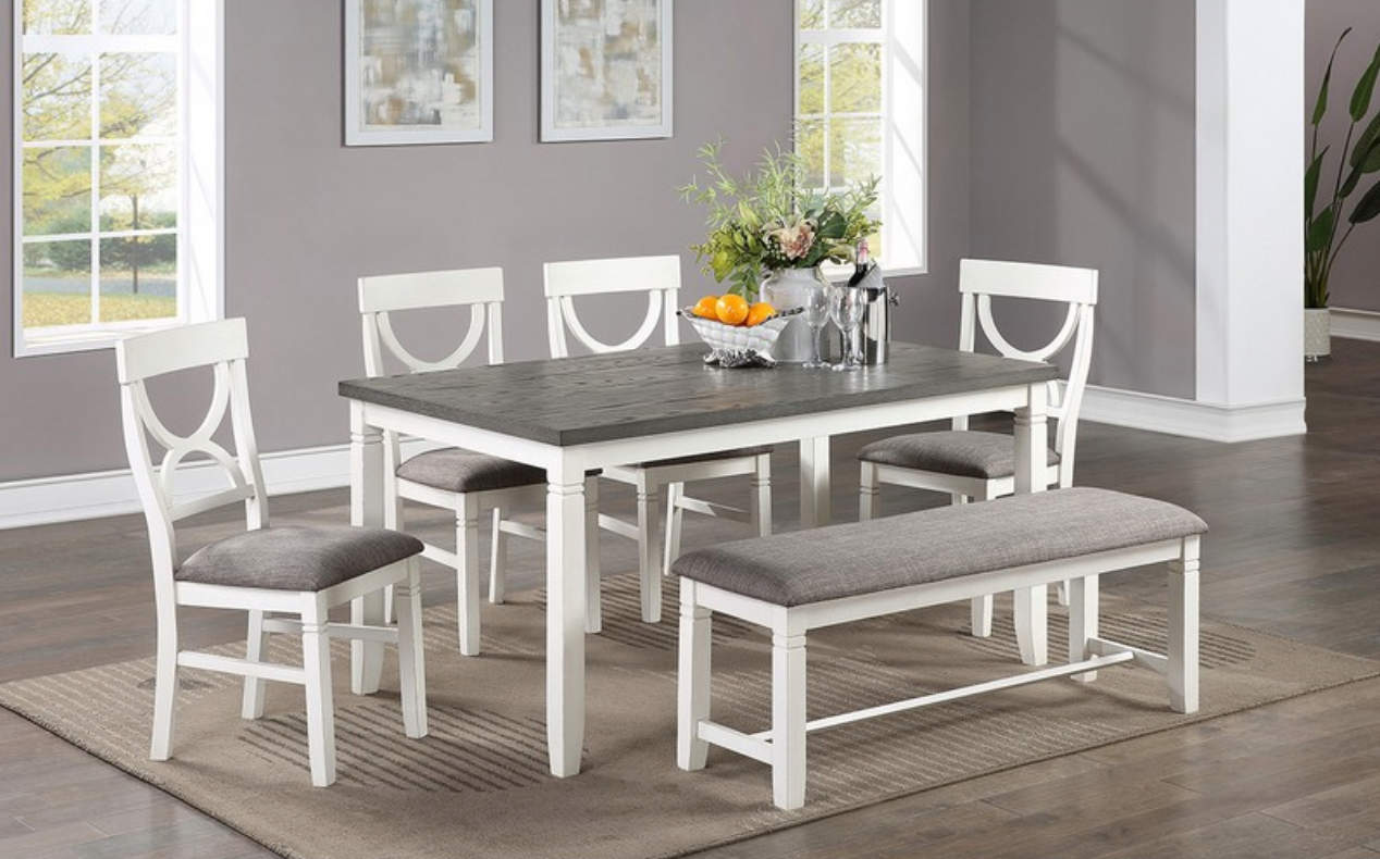 F2562 Vol1.P139-|6PCS DINNING SET (TABLE+4 CHAIRS+BENCH) WHITE