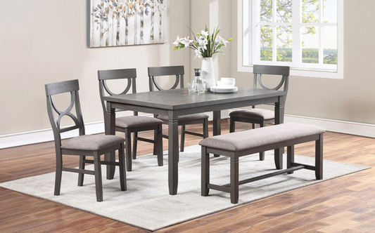 F2563 Vol1.P139-|6PCS DINNING SET (TABLE+4 CHAIRS+BENCH) GREY