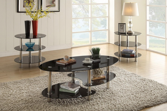 F3054 Vol1.P107-|3PCS COFFEE TABLE SET GLASS TOP BLACK