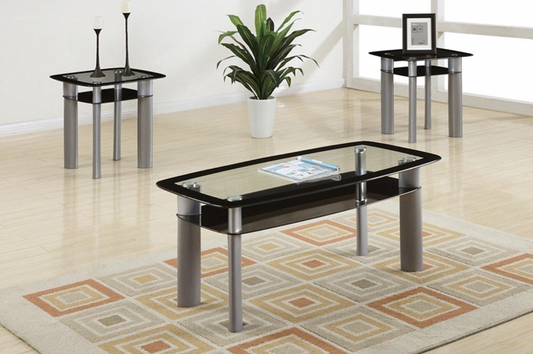 F3091 Vol1.P107-|3PCS COFFEE TABLE SET GLASS TOP BLACK