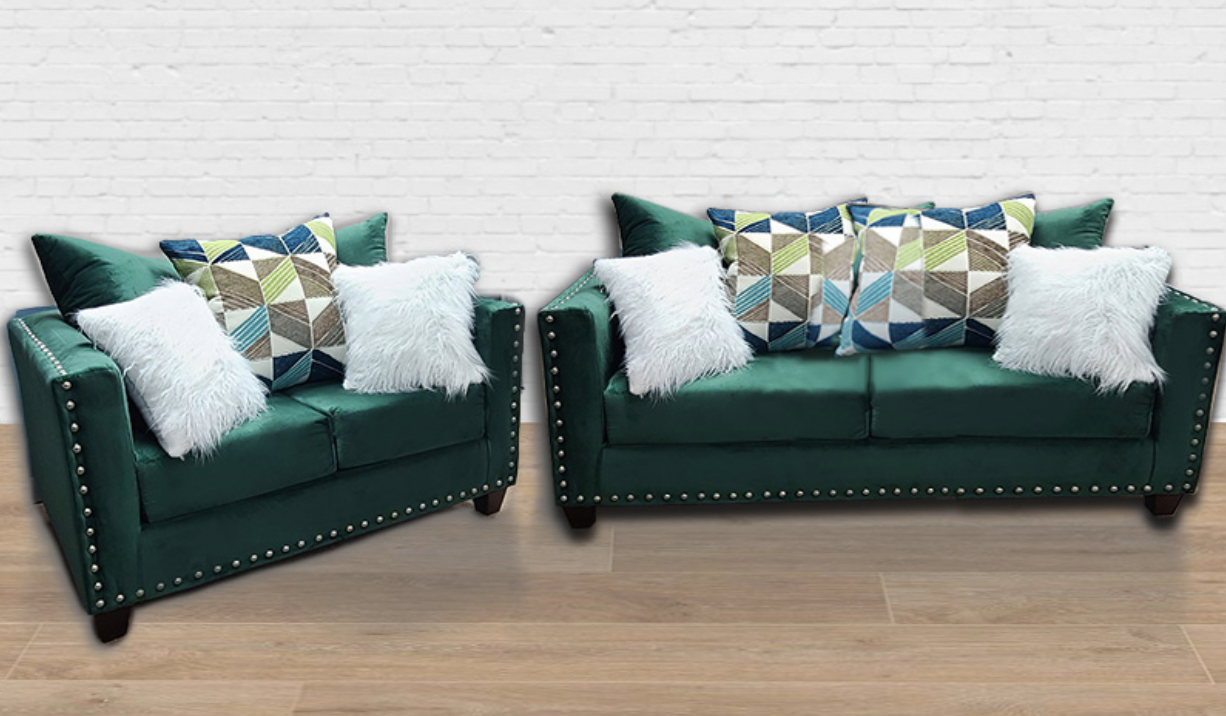 U300SL-GRN Sofa & Loveseat Green, Nail Trim