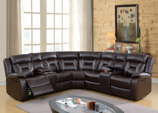 3PCS DARK BROWN RECLINING SECTIONAL